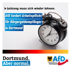 +++ Leistung muss sich wieder lohnen: AfD fordert Arbeitspflicht für Bürgergeldempfänger in Dortmund +++